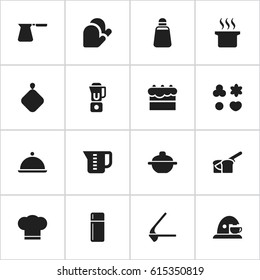 Set Of 16 Editable Meal Icons. Includes Symbols Such As Soup Pot, Salver, Mensural And More. Can Be Used For Web, Mobile, UI And Infographic Design.