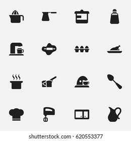 Set Of 16 Editable Meal Icons. Includes Symbols Such As Bakery, Fried Chicken, Sideboard And More. Can Be Used For Web, Mobile, UI And Infographic Design.