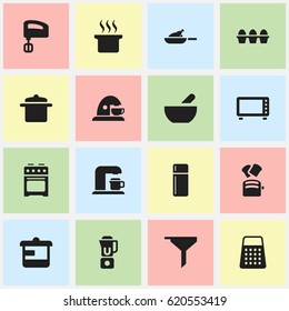 Set Of 16 Editable Meal Icons. Includes Symbols Such As Oven, Slice Bread, Refrigerator And More. Can Be Used For Web, Mobile, UI And Infographic Design.