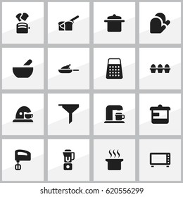 Set Of 16 Editable Meal Icons. Includes Symbols Such As Oven, Grill, Cup And More. Can Be Used For Web, Mobile, UI And Infographic Design.