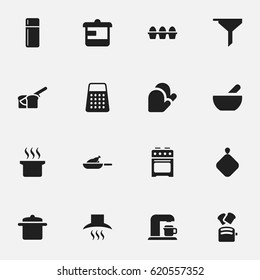 Set Of 16 Editable Meal Icons. Includes Symbols Such As Drink Maker, Grill, Kitchen Glove And More. Can Be Used For Web, Mobile, UI And Infographic Design.