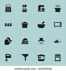 Set Of 16 Editable Meal Icons. Includes Symbols Such As Slice Bread, Stove, Filtering And More. Can Be Used For Web, Mobile, UI And Infographic Design.