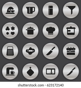 Set Of 16 Editable Meal Icons. Includes Symbols Such As Sideboard, Drink Maker, Utensil And More. Can Be Used For Web, Mobile, UI And Infographic Design.