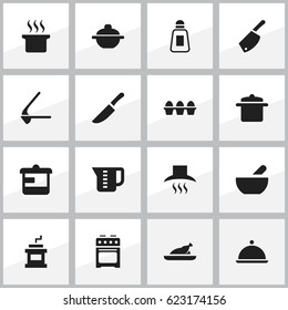 Set Of 16 Editable Meal Icons. Includes Symbols Such As Fried Chicken, Saucepan, Soup Pot And More. Can Be Used For Web, Mobile, UI And Infographic Design.