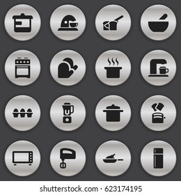 Set Of 16 Editable Meal Icons. Includes Symbols Such As Oven, Utensil, Kitchen Glove And More. Can Be Used For Web, Mobile, UI And Infographic Design.