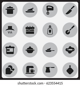 Set Of 16 Editable Meal Icons. Includes Symbols Such As Agitator, Dough, Cookware And More. Can Be Used For Web, Mobile, UI And Infographic Design.