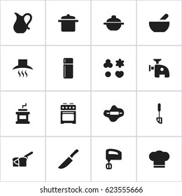 Set Of 16 Editable Meal Icons. Includes Symbols Such As Cookware, Knife, Mocha Grinder And More. Can Be Used For Web, Mobile, UI And Infographic Design.