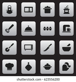 Set Of 16 Editable Meal Icons. Includes Symbols Such As Soup, Sideboard, Rocker Blade And More. Can Be Used For Web, Mobile, UI And Infographic Design.