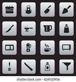 Set Of 16 Editable Meal Icons. Includes Symbols Such As Filtering, Sword, Food Shovel And More. Can Be Used For Web, Mobile, UI And Infographic Design.