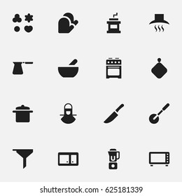 Set Of 16 Editable Meal Icons. Includes Symbols Such As Soup, Knife Roller, Shortcake And More. Can Be Used For Web, Mobile, UI And Infographic Design.