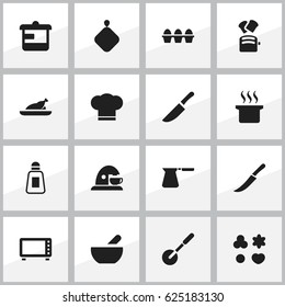 Set Of 16 Editable Meal Icons. Includes Symbols Such As Cup, Fried Chicken, Knife And More. Can Be Used For Web, Mobile, UI And Infographic Design.