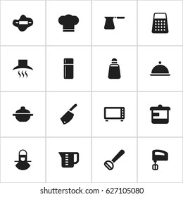 Set Of 16 Editable Meal Icons. Includes Symbols Such As Husker, Utensil, Salver And More. Can Be Used For Web, Mobile, UI And Infographic Design.