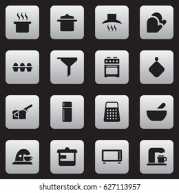 Set Of 16 Editable Meal Icons. Includes Symbols Such As Refrigerator, Egg Carton, Bakery And More. Can Be Used For Web, Mobile, UI And Infographic Design.