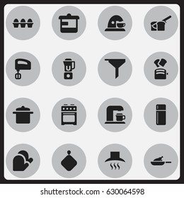 Set Of 16 Editable Meal Icons. Includes Symbols Such As Refrigerator, Slice Bread, Cup And More. Can Be Used For Web, Mobile, UI And Infographic Design.