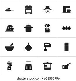 Set Of 16 Editable Meal Icons. Includes Symbols Such As Cup, Kitchen Hood, Stove And More. Can Be Used For Web, Mobile, UI And Infographic Design.