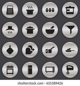 Set Of 16 Editable Meal Icons. Includes Symbols Such As Shredder, Refrigerator, Filtering And More. Can Be Used For Web, Mobile, UI And Infographic Design.