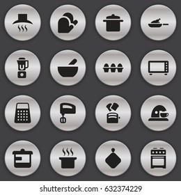 Set Of 16 Editable Meal Icons. Includes Symbols Such As Kitchen Hood, Egg Carton, Soup And More. Can Be Used For Web, Mobile, UI And Infographic Design.