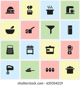 Set Of 16 Editable Meal Icons. Includes Symbols Such As Soup Pot, Soup, Hand Mixer. Can Be Used For Web, Mobile, UI And Infographic Design.