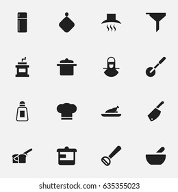 Set Of 16 Editable Meal Icons. Includes Symbols Such As Soup, Filtering, Cookware And More. Can Be Used For Web, Mobile, UI And Infographic Design.