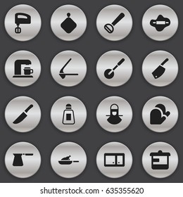 Set Of 16 Editable Meal Icons. Includes Symbols Such As Saltshaker, Kitchen Glove, Agitator And More. Can Be Used For Web, Mobile, UI And Infographic Design.