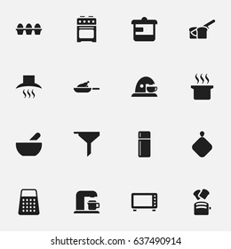 Set Of 16 Editable Meal Icons. Includes Symbols Such As Egg Carton, Filtering, Soup Pot And More. Can Be Used For Web, Mobile, UI And Infographic Design.