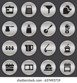 Set Of 16 Editable Meal Icons. Includes Symbols Such As Mensural, Utensil, Filtering And More. Can Be Used For Web, Mobile, UI And Infographic Design.
