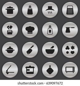 Set Of 16 Editable Meal Icons. Includes Symbols Such As Oven, Backsword, Shredder And More. Can Be Used For Web, Mobile, UI And Infographic Design.