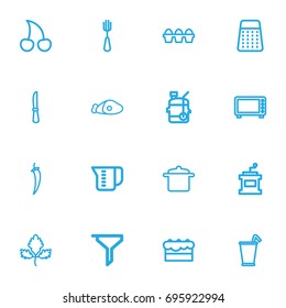 Set Of 16 Editable Meal Outline Icons. Includes Symbols Such As Cake, Beef, Balls And More. Can Be Used For Web, Mobile, UI And Infographic Design.