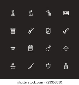 Set Of 16 Editable Meal Outline Icons. Includes Symbols Such As Plate, Bib, Board And More. Can Be Used For Web, Mobile, UI And Infographic Design.
