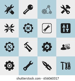 Set Of 16 Editable Mechanic Icons. Includes Symbols Such As Screwdriver Wrench, Wrench, Gear And More. Can Be Used For Web, Mobile, UI And Infographic Design.