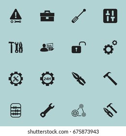 Set Of 16 Editable Mechanic Icons. Includes Symbols Such As Screwdriver, Screwdriver Wrench, Caution And More. Can Be Used For Web, Mobile, UI And Infographic Design.