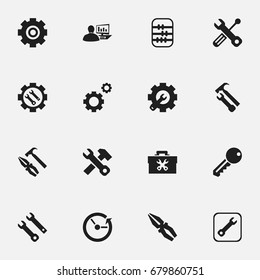 Set Of 16 Editable Mechanic Icons. Includes Symbols Such As Pliers Hammer, Access, Reconstruction And More. Can Be Used For Web, Mobile, UI And Infographic Design.