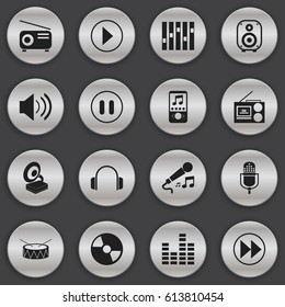 Set Of 16 Editable Media Icons. Includes Symbols Such As Snare, Cassette Player, Equalizer And More. Can Be Used For Web, Mobile, UI And Infographic Design.