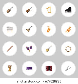 Set Of 16 Editable Media Icons. Includes Symbols Such As Instrument, Beanbag, Piano And More. Can Be Used For Web, Mobile, UI And Infographic Design.