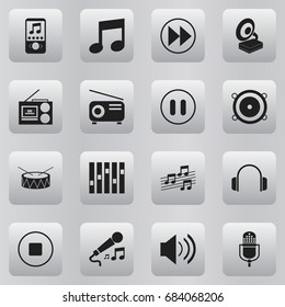Set Of 16 Editable Melody Icons. Includes Symbols Such As Sound, Break Music, Microphone And More. Can Be Used For Web, Mobile, UI And Infographic Design.