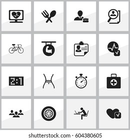 Set Of 16 Editable Mixed Icons. Includes Symbols Such As Result, Employee, First Aid Box And More. Can Be Used For Web, Mobile, UI And Infographic Design.