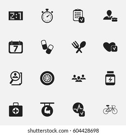 Set Of 16 Editable Mixed Icons. Includes Symbols Such As Tire, Chronometer, Employee And More. Can Be Used For Web, Mobile, UI And Infographic Design.