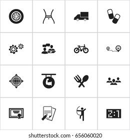 Set Of 16 Editable Mixed Icons. Includes Symbols Such As Drug, Dialogue, File And More. Can Be Used For Web, Mobile, UI And Infographic Design.
