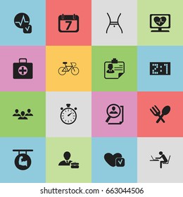Set Of 16 Editable Mixed Icons. Includes Symbols Such As Employee, Date Block, Programmer And More. Can Be Used For Web, Mobile, UI And Infographic Design.