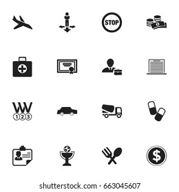 Set Of 16 Editable Mixed Icons. Includes Symbols Such As Currency, Finding Solution, Stop And More. Can Be Used For Web, Mobile, UI And Infographic Design.