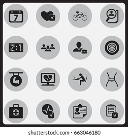 Set Of 16 Editable Mixed Icons. Includes Symbols Such As Employee, Heartbeat, Belly And More. Can Be Used For Web, Mobile, UI And Infographic Design.