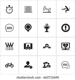 Set Of 16 Editable Mixed Icons. Includes Symbols Such As Dumbbell, Bicycle, Medals And More. Can Be Used For Web, Mobile, UI And Infographic Design.