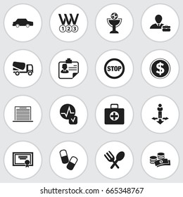 Set Of 16 Editable Mixed Icons. Includes Symbols Such As Heartbeat, Achievement, Stop And More. Can Be Used For Web, Mobile, UI And Infographic Design.