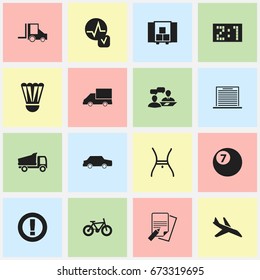 Set Of 16 Editable Mixed Icons. Includes Symbols Such As Heartbeat, Truck, Caution And More. Can Be Used For Web, Mobile, UI And Infographic Design.