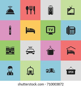 Set Of 16 Editable Motel Icons. Includes Symbols Such As Residence, Bearings, Employee And More. Can Be Used For Web, Mobile, UI And Infographic Design.
