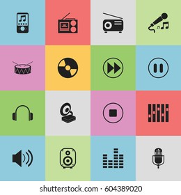 Set Of 16 Editable Mp3 Icons. Includes Symbols Such As Break Music, Media Fm, Phonograph And More. Can Be Used For Web, Mobile, UI And Infographic Design.