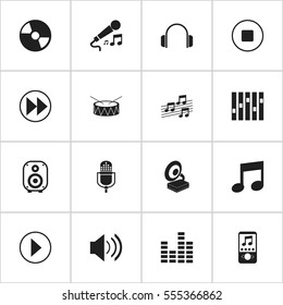 Set Of 16 Editable Multimedia Icons. Includes Symbols Such As Phonograph, Disc, Karaoke And More. Can Be Used For Web, Mobile, UI And Infographic Design.