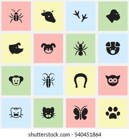Set Of 16 Editable Nature Icons. Includes Symbols Such As Puppy, Bedbug, Bull And More. Can Be Used For Web, Mobile, UI And Infographic Design.