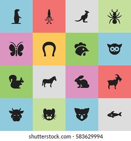 Set Of 16 Editable Nature Icons. Includes Symbols Such As Bunny, Moth, Kine And More. Can Be Used For Web, Mobile, UI And Infographic Design.