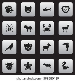 Set Of 16 Editable Nature Icons. Includes Symbols Such As Gazelle, Livestock, Sea Star And More. Can Be Used For Web, Mobile, UI And Infographic Design.